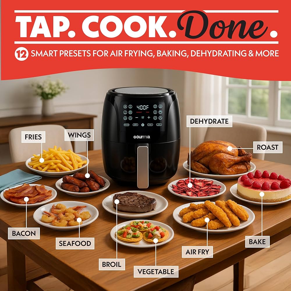 Gourmia 6-Quart Digital Air Fryer with 12 Cooking Presets